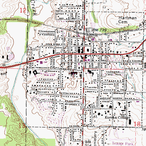 Topographic Map of Eureka High School, IL