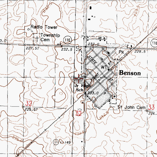 Topographic Map of Roanoke-Benson Junior High School, IL