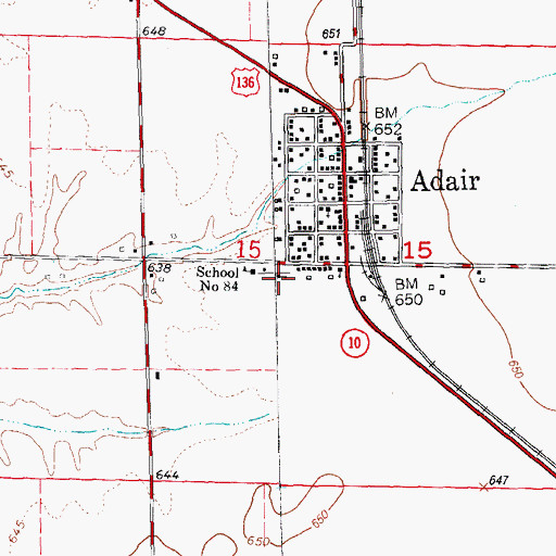 Topographic Map of Adair Community High School (historical), IL