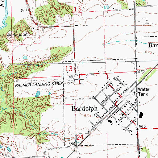 Topographic Map of Bardolph Cemetery, IL