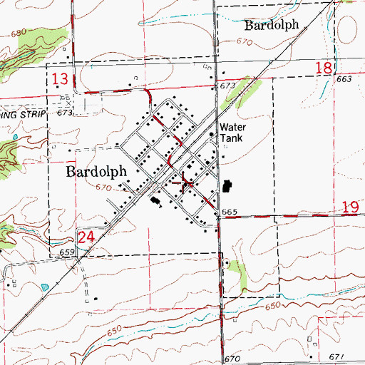 Topographic Map of Bardolph United Methodist Church, IL