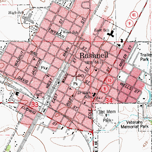 Topographic Map of Bushnell Post Office, IL