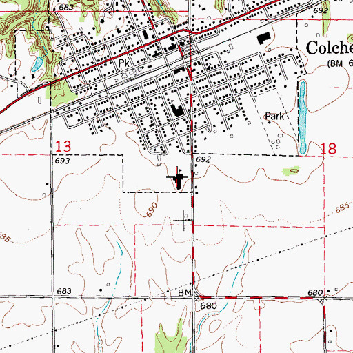 Topographic Map of Colchester High School, IL
