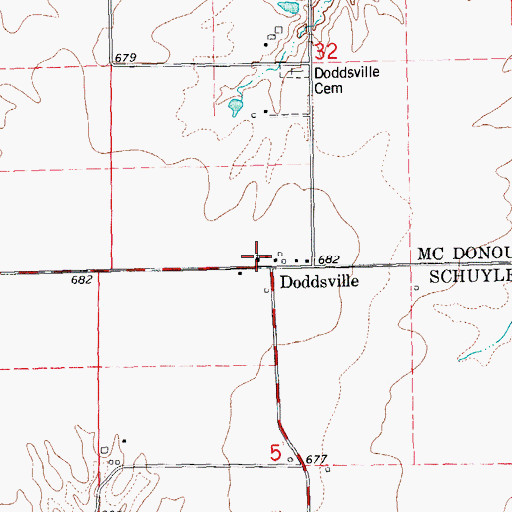 Topographic Map of Doddsville Community Methodist Church, IL