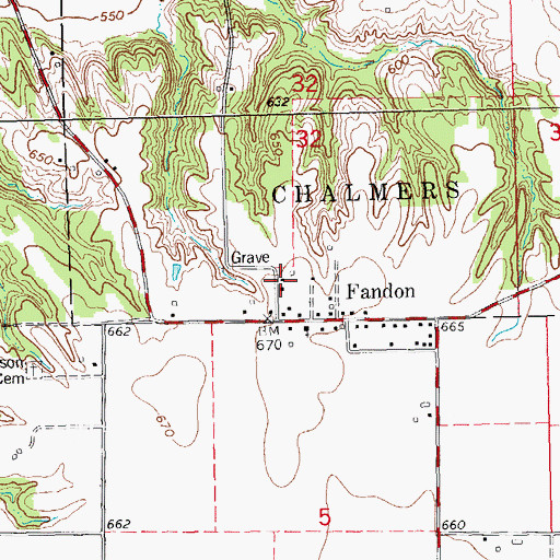 Topographic Map of Fandon School (historical), IL