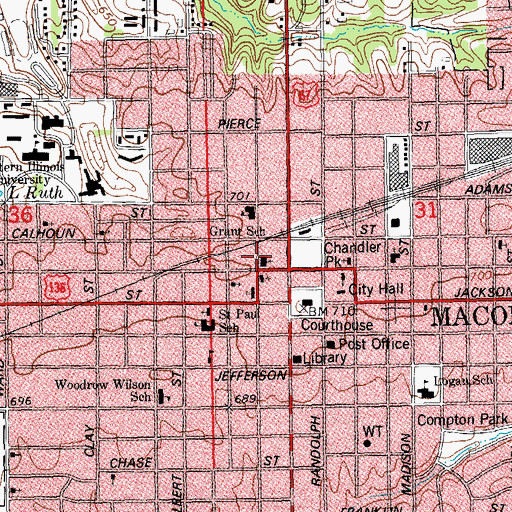 Topographic Map of First Baptist Church, IL