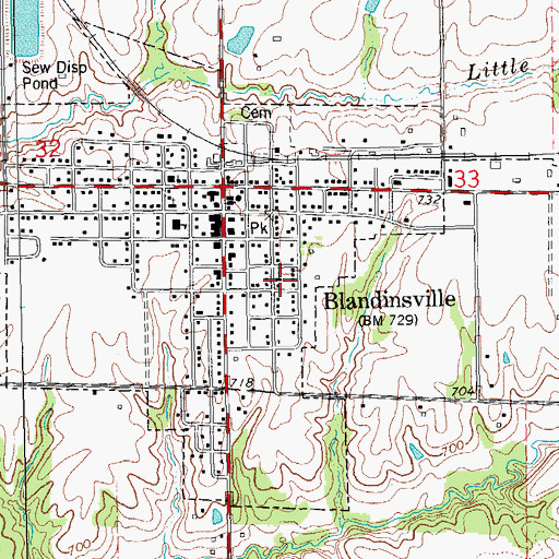 Topographic Map of First Baptist Church of Blandinsville, IL
