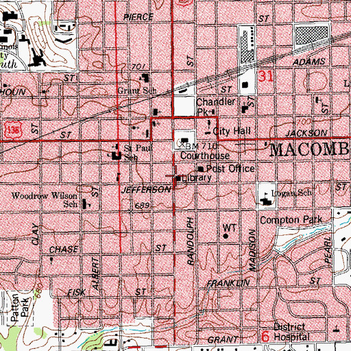 Topographic Map of Macomb Public Library, IL