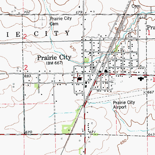 Topographic Map of Prairie City High School (historical), IL
