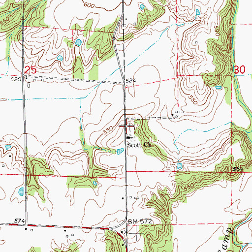 Topographic Map of Scott Cemetery, IL