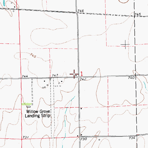 Topographic Map of Willow Grove Evangelical United Brethren Church (historical), IL