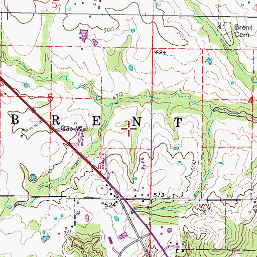 Topographic Map of Township of Brent, OK