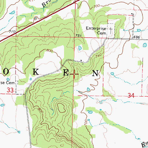 Topographic Map of Township of Brooken, OK