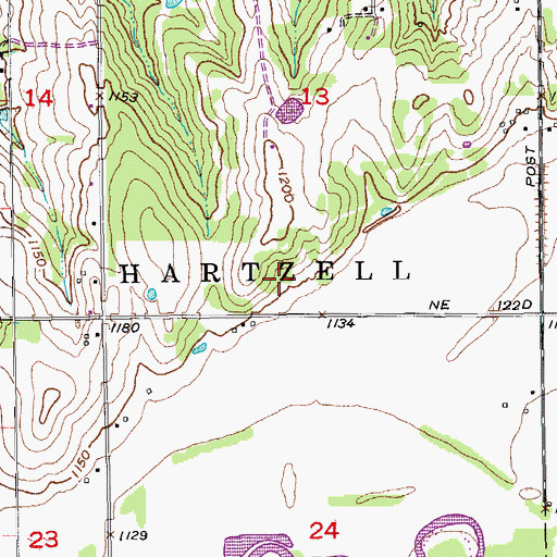 Topographic Map of Township of Hartzell, OK