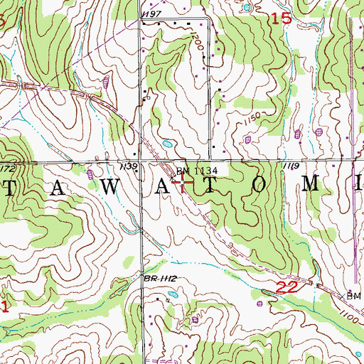 Topographic Map of Township of Pottawatomie, OK