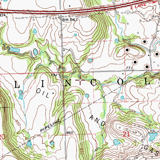 Topographic Map of Township of Lincoln, OK