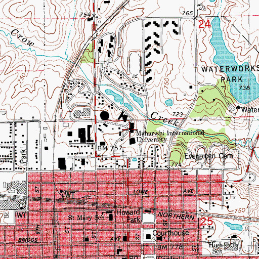 Topographic Map of Maharishi International University, IA