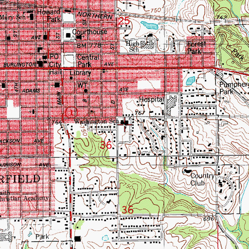 Topographic Map of Washington Elementary School, IA