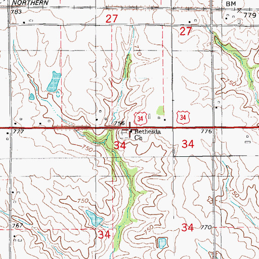 Topographic Map of Bethesda Church, IA