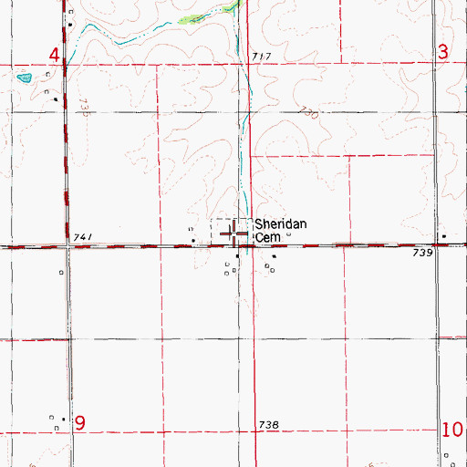 Topographic Map of Sheridan Cemetery, IA