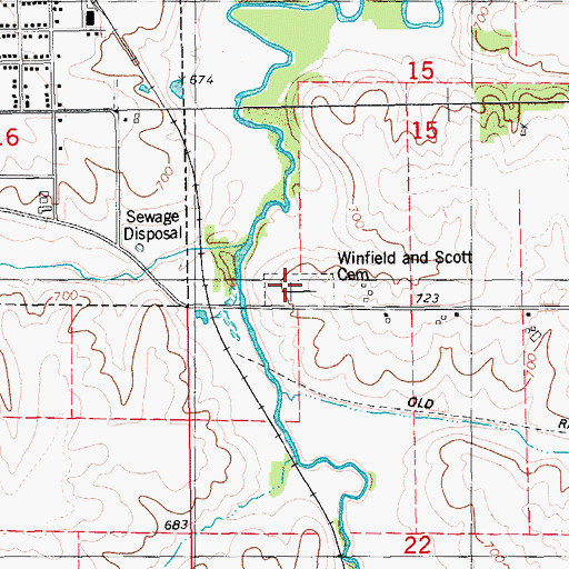 Topographic Map of Winfield and Scott Cemetery, IA