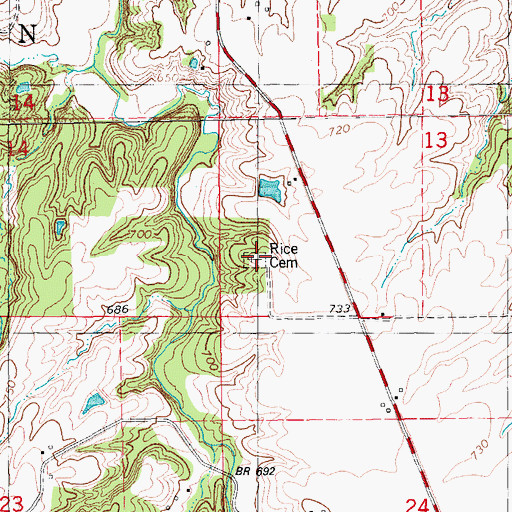 Topographic Map of Rice Cemetery, IA