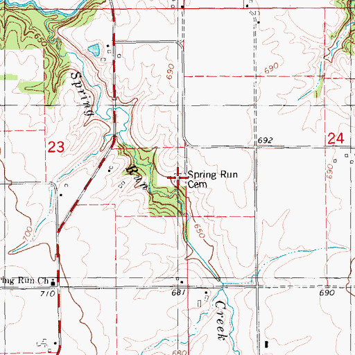 Topographic Map of Spring Run Cemetery, IA