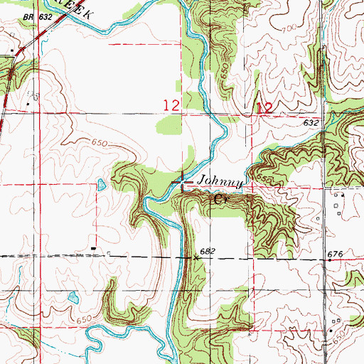 Topographic Map of Johnny Creek, IA