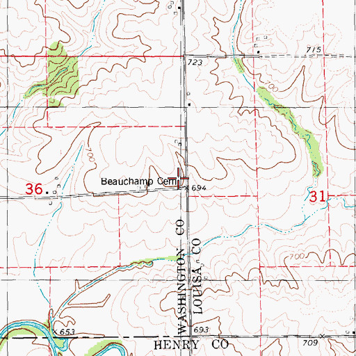 Topographic Map of Beauchamp Cemetery, IA