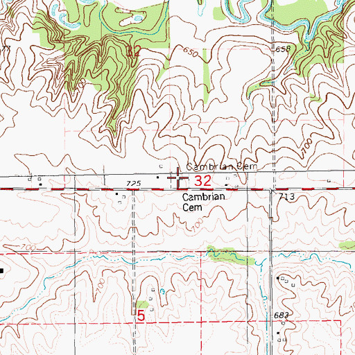 Topographic Map of Cambrian Cemetery, IA