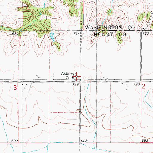 Topographic Map of Asbury Cemetery, IA