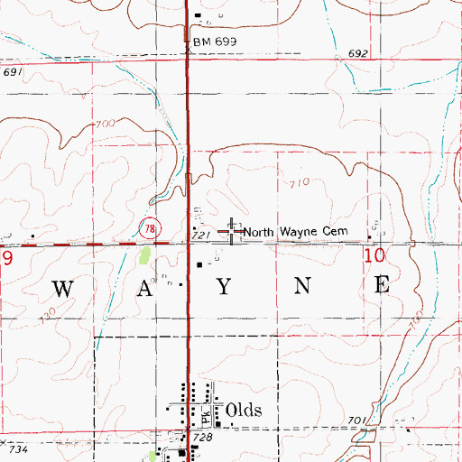 Topographic Map of North Wayne Cemetery, IA