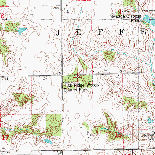 Topographic Map of Tick Ridge Woods County Park, IA