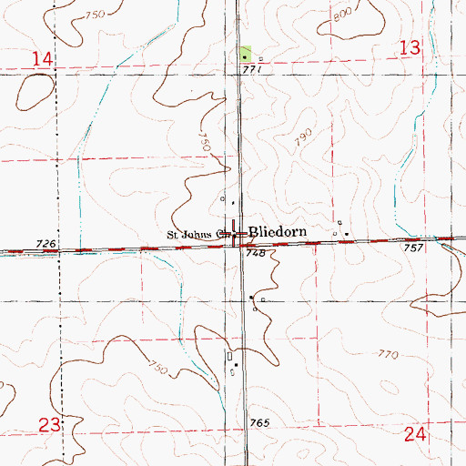 Topographic Map of Saint Johns Church, IA
