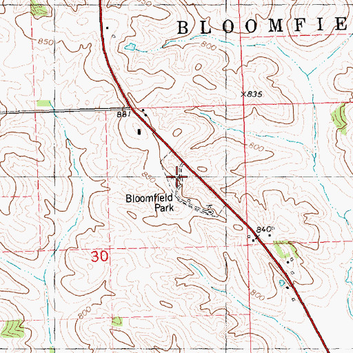 Topographic Map of Bloomfield Park, IA