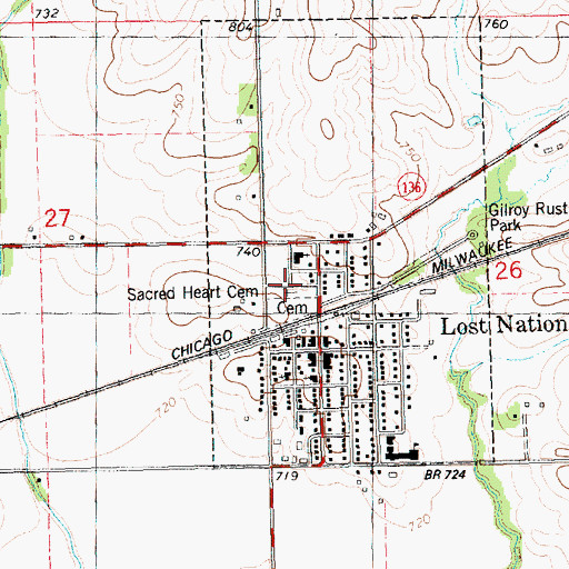 Topographic Map of Sacred Heart Cemetery, IA