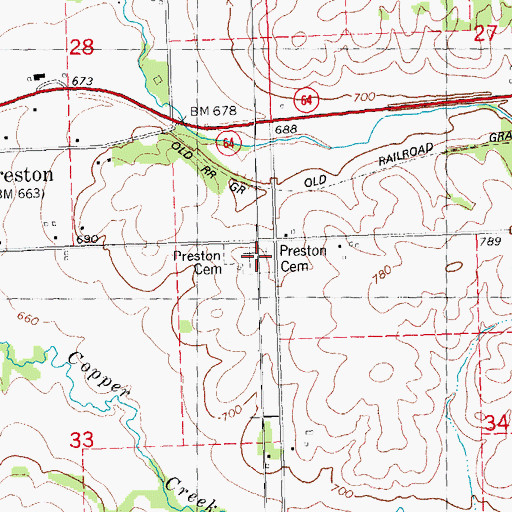 Topographic Map of Preston Cemetery, IA