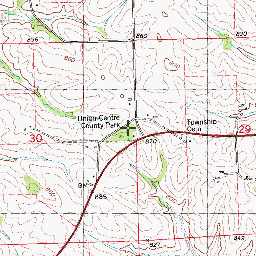 Topographic Map of Union Centre County Park, IA