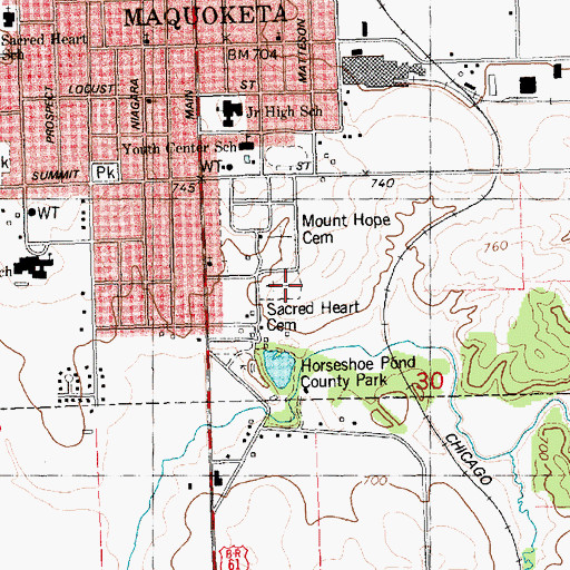 Topographic Map of Sacred Heart Cemetery, IA