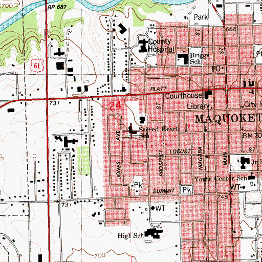 Topographic Map of Sacred Heart School, IA