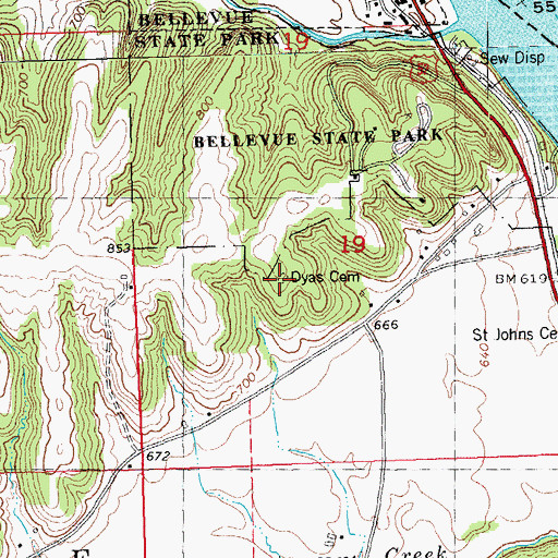 Topographic Map of Dyas Cemetery, IA