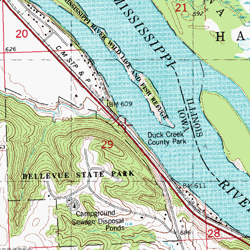 Topographic Map of Duck Creek County Park, IA
