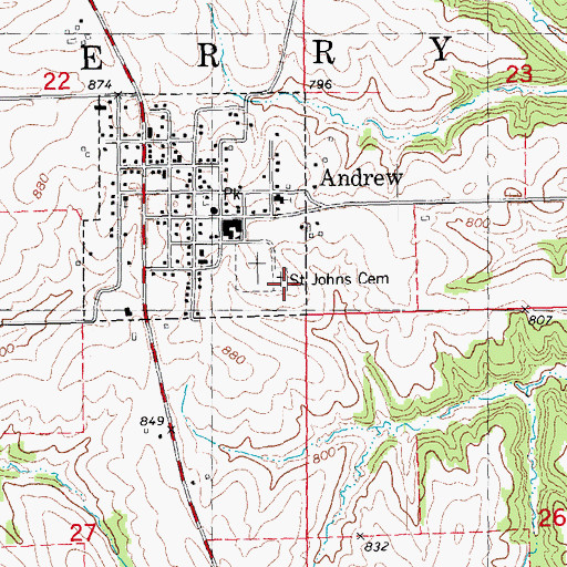 Topographic Map of Saint Johns Cemetery, IA