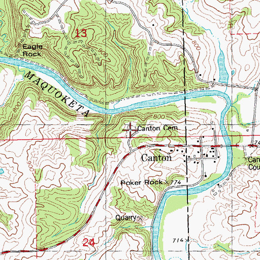 Topographic Map of Canton Cemetery, IA