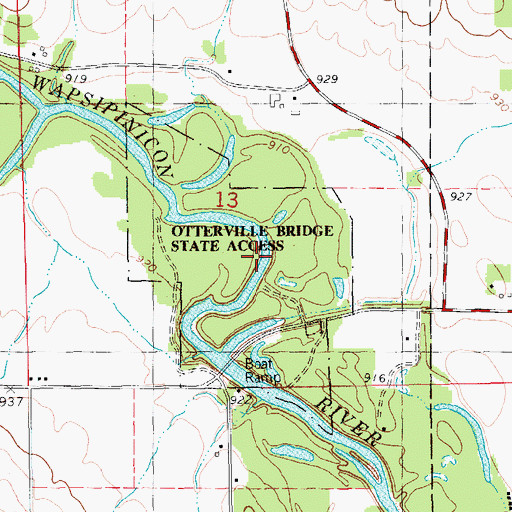 Topographic Map of Otterville Bridge State Access, IA
