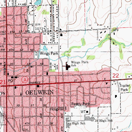Topographic Map of Wings Park Elementary School, IA