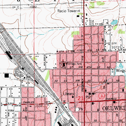 Topographic Map of Harlan School, IA