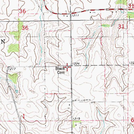 Topographic Map of Boale Cemetery, IA