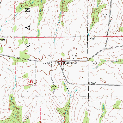 Topographic Map of Canoe Church, IA