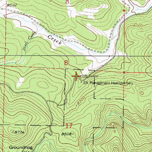 Topographic Map of Mount Evans Elk Management Headquarters, CO